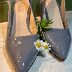 Gray Patent leather chunky heel slingback by Topshop